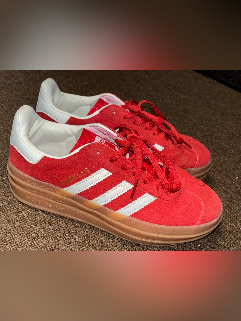 Adidas Gazelle Bold “Red White & Gum” Sneakers Women’s 6.5 Excellent Condition